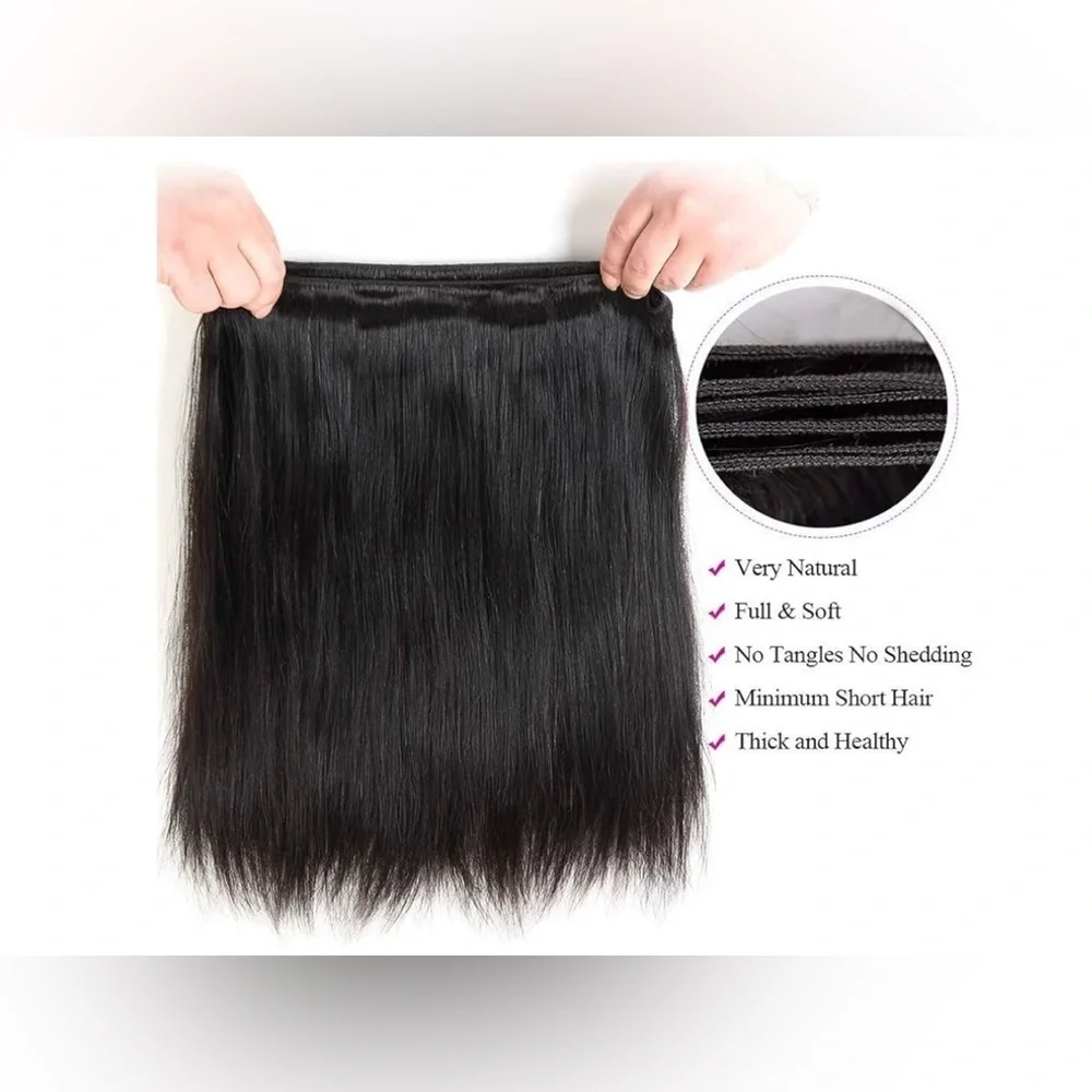 20 In Human hair Blend - Black straight Bundles three pieces